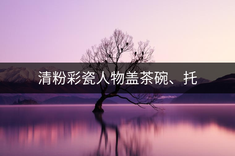 清粉彩瓷人物蓋茶碗、托